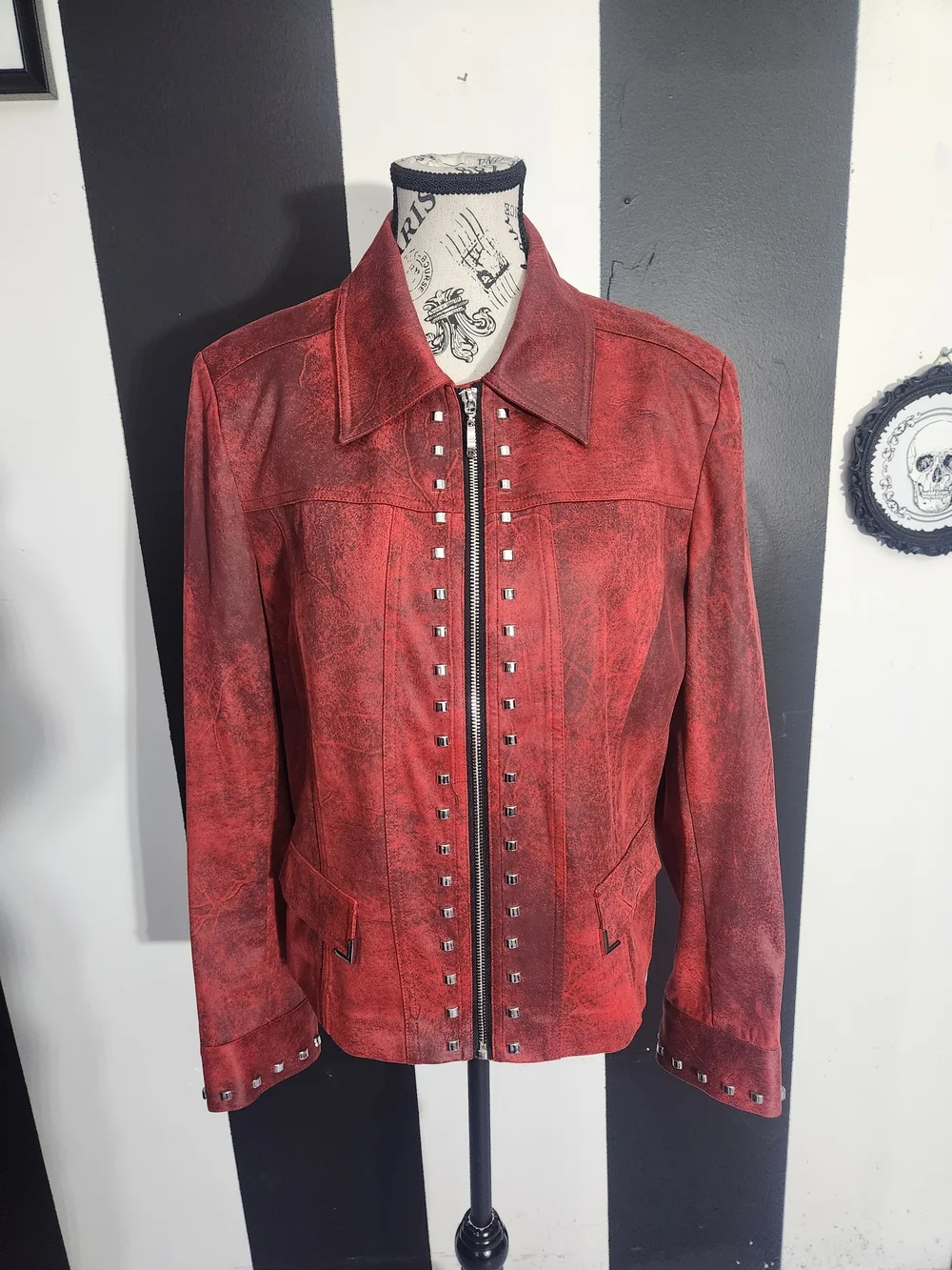 Red Stud Leather Jacket - Picture 2 of 7